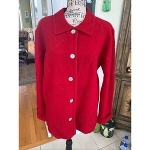 Herman Geist Red Boiled Wool Cardigan